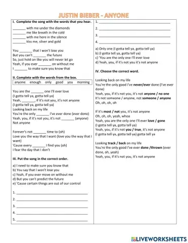 Song: Justin Bieber anyone (indefinite pronouns)