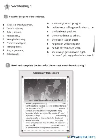 Vocabulary music and adjectives