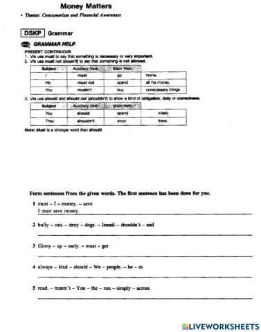 Form 1: Unit 1 Money Matters