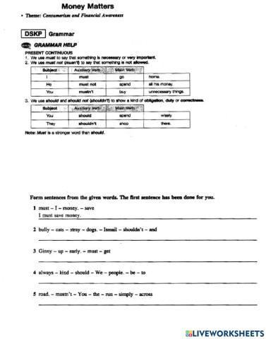 Form 1: Unit 1 Money Matters