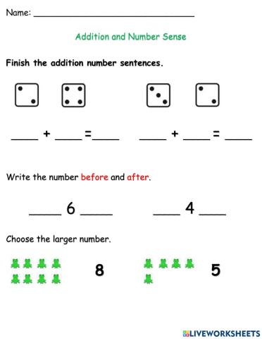 Addition and number sense to 10