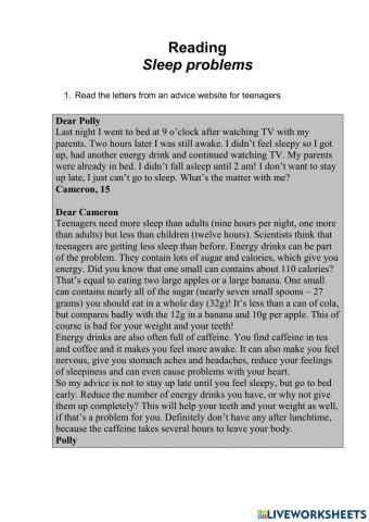 Wider World 2 - Unit 6.3 - Reading & Vocabulary  (Sleep problems)