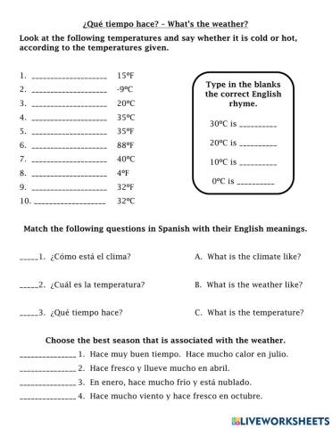 Spanish Weather (Celsius-questions-seasons)