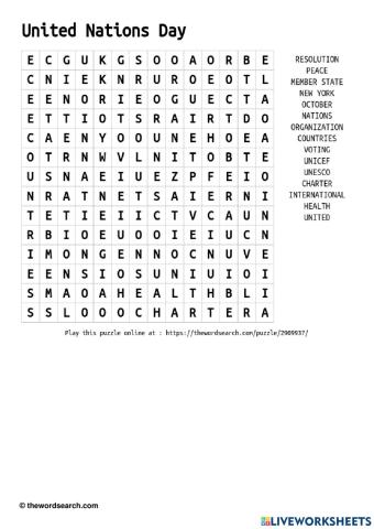 United Nations Day Wordsearch