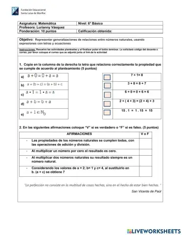 Propiedades de los números naturales.