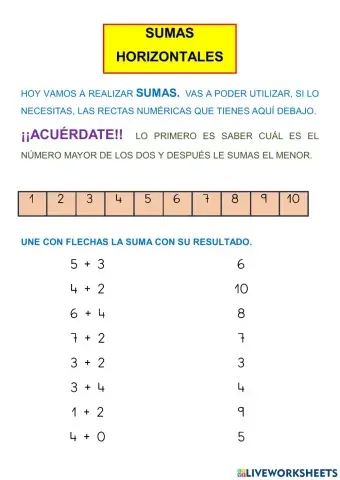 Sumas horizontales hasta el 20