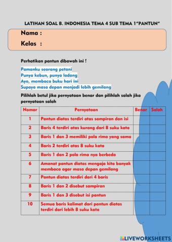 Latihan b. indonesia ciri pantun