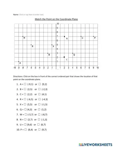 Match the point and the ordered pair