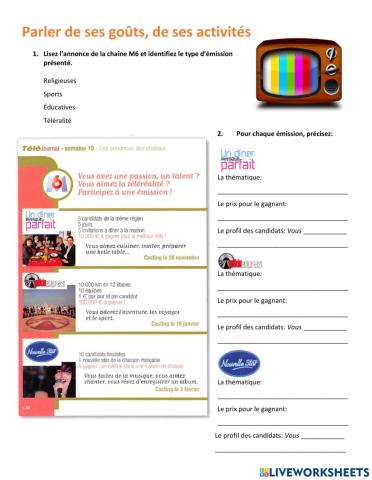 Parler de ses goûts, de ses activités