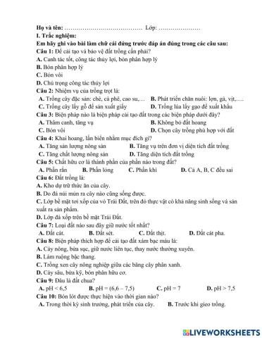 Đề kiểm tra giữa kì CN7