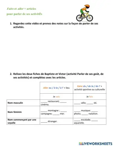 Faire et aller + articles