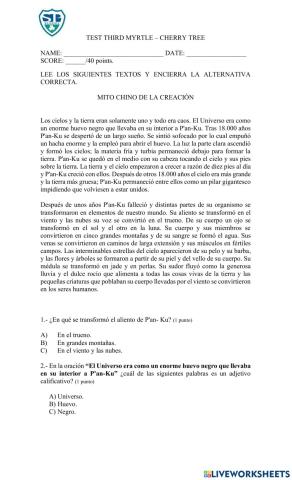 Evaluación comprensión lectora