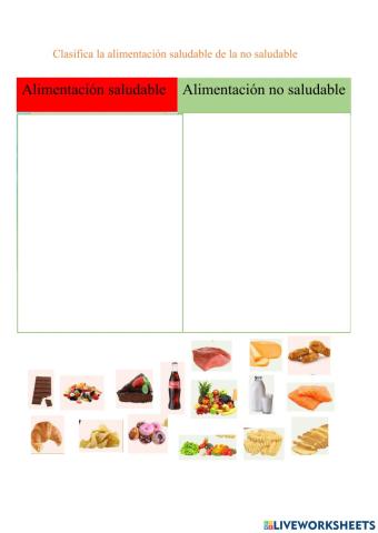 Clasifica la alimentación saludable de la no saludable