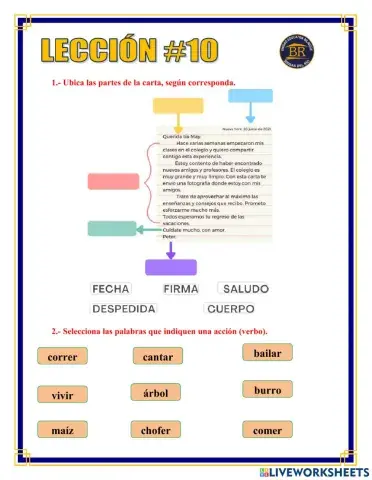 Carta, verbo, tiempos del verbo.