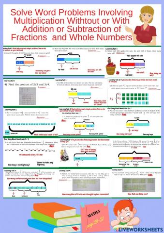 Solve Word Problems Involving Multiplication Without or With Addition or Subtraction of Fractions and Whole Numbers