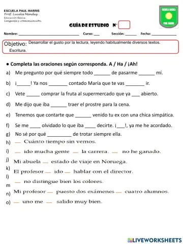 Guía 26. Ortografía ¡ah!, a, ha.