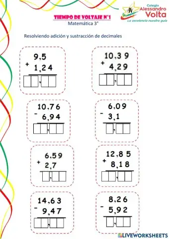 Adición y sustracción de números decimales