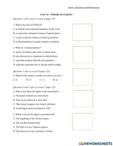 Reading comprehension (unit 10)