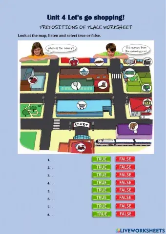 Place Prepositions, stores. Listening exercise