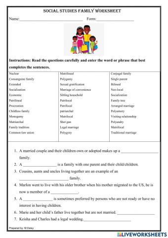 CSEC Family worksheet