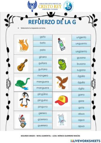Refuerzo de las sílabas de la G