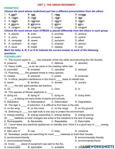 Unit 3. The Green Movement