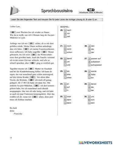 Sprachbausteine Test 01 Prüfungstraining