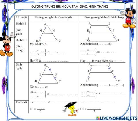 Lý thuyết đường trung bình của tam giác, hình thang