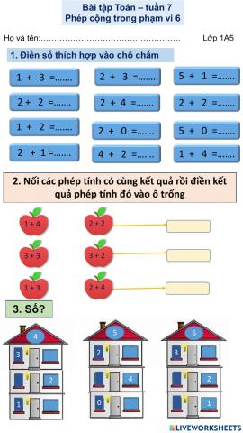 Phiếu toán Phép cộng trong phạm vi 6