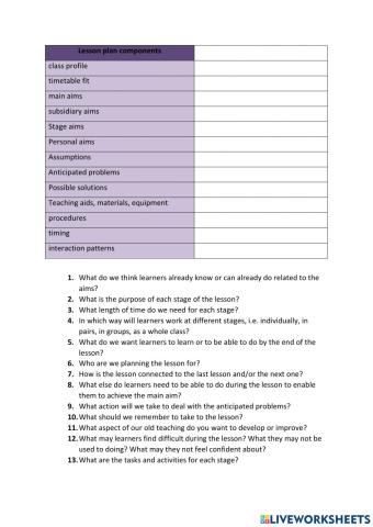 Lesson plan components