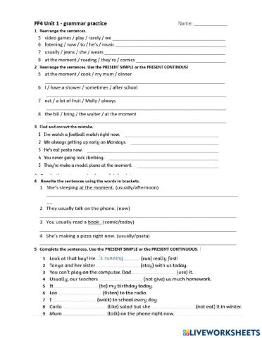 FF4 Unit 1 - grammar practice
