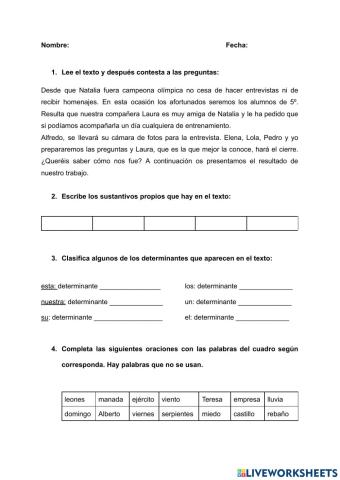 Sustantivos y determinantes