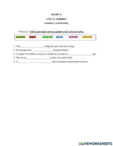 Unit 13: Hobbies (Listening)