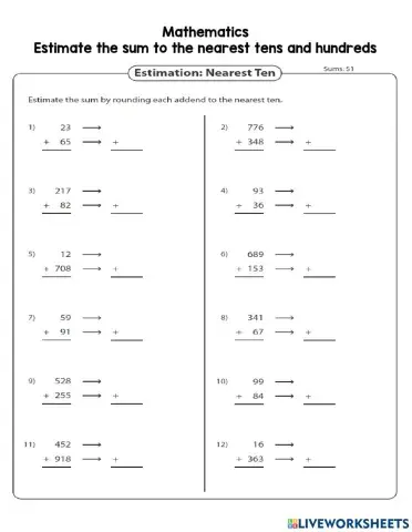 Estimation sum to the nearest ten and hundreds