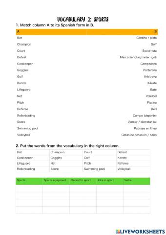 Vocabulary 2 sports and films