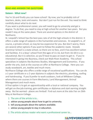 A2 reading education and transport