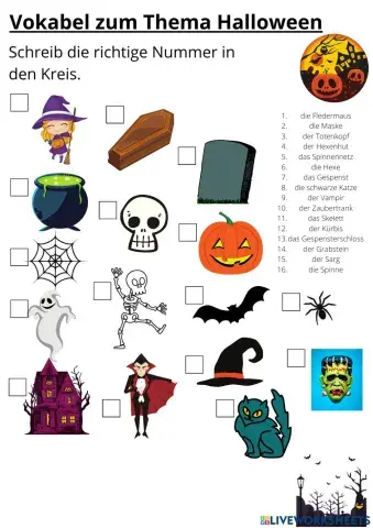 Vokabeln zum Thema Halloween auf Deutsch