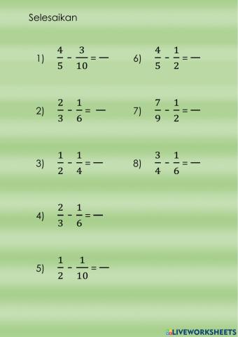 Tolak pecahan beza penyebut