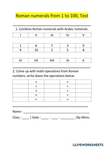 Roman numerals from 1 to 100, Test