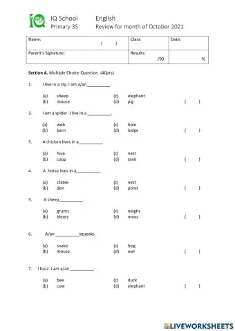 P3S English Monthly Review for the Month of October