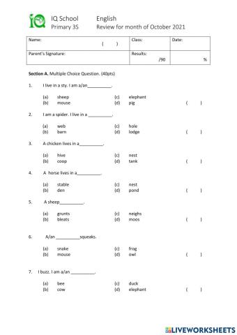 P3S English Monthly Review for the Month of October