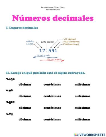 Identificar lugar decimal