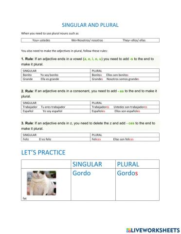 Pluarl adjectives in spanish
