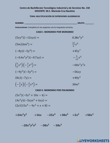 Multiplicación expresiones algebraicas