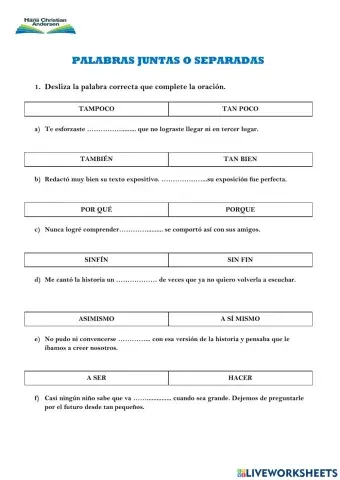 Palabras juntas y separadas