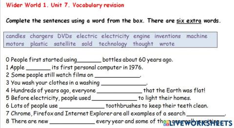 Wider World 1.Unit 7.Vocabulary revision