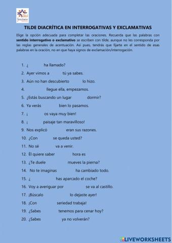 Tilde diacrítica en interrogativas y exclamativas