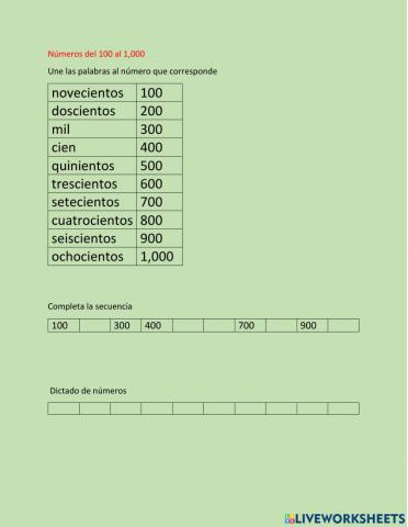Numeros del 100 al 1,000