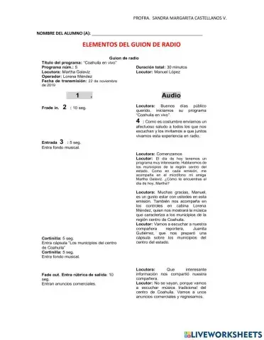 Partes de un guion de  radio