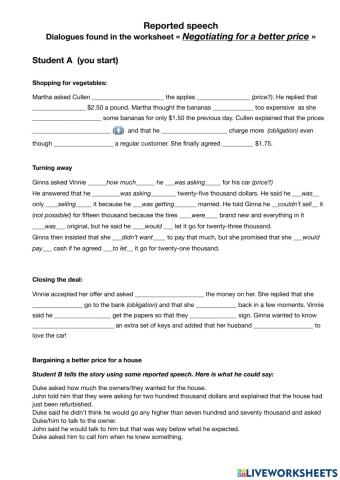 Reported speech in dialogues Bargaining for a better price